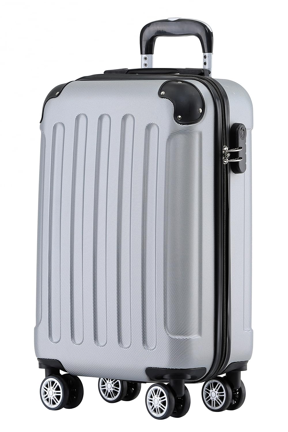 BEIBYE Hartschalen-Koffer Trolley Rollkoffer Reisekoffer Handgepäck 4 Rollen (M-L-XL-Set) (Silber, M