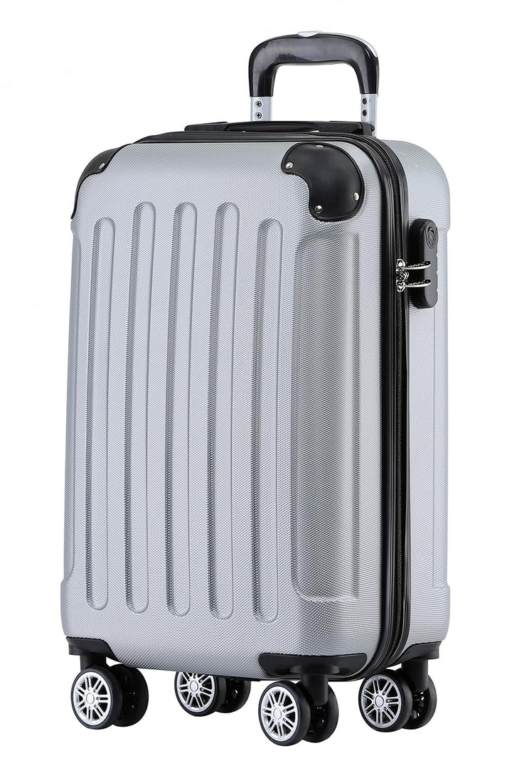 BEIBYE Hartschalen-Koffer Trolley Rollkoffer Reisekoffer Handgepäck 4 Rollen (M-L-XL-Set) (Silber, M