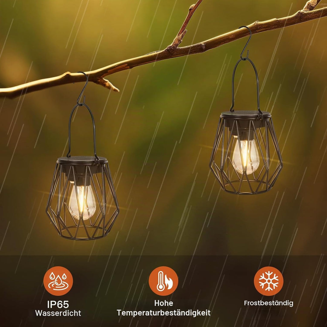 Ketom 2 Stück Solarlampen für Aussen Hängend, Solarlaterne für Aussen Stehend Metall, IP65 Wasserdic