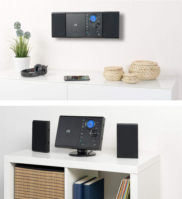 auvisio Radio mit CD: Vertikale Stereo-Kompaktanlage mit Bluetooth, FM, CD, MP3 & AUX, 10 W (Microan