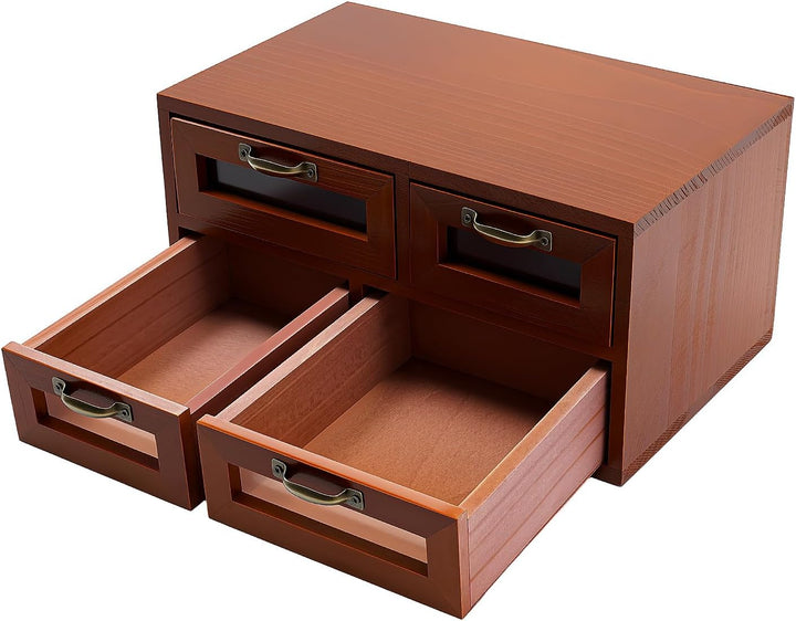 Holz Schubladenbox, Aufbewahrungschrank mit 4 Schubladen, Holz Schubladenschrank, Desktop-Organisato