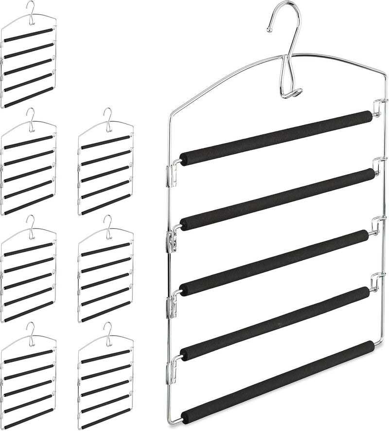 8 x Hosenbügel platzsparend, Hosenkleiderbügel mehrfach, Metall, gepolstert, HBT: 44,5x37x2,7 cm, Si