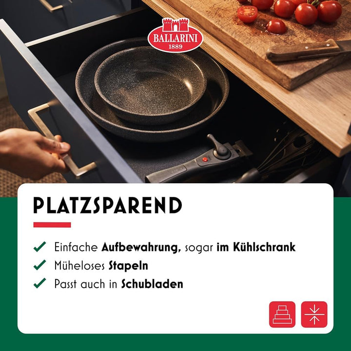 BALLARINI Torre Bratpfannen-Set und Stieltopf, 6 tlg, Keramikbeschichtung, Induktionsgeeignet, Abneh