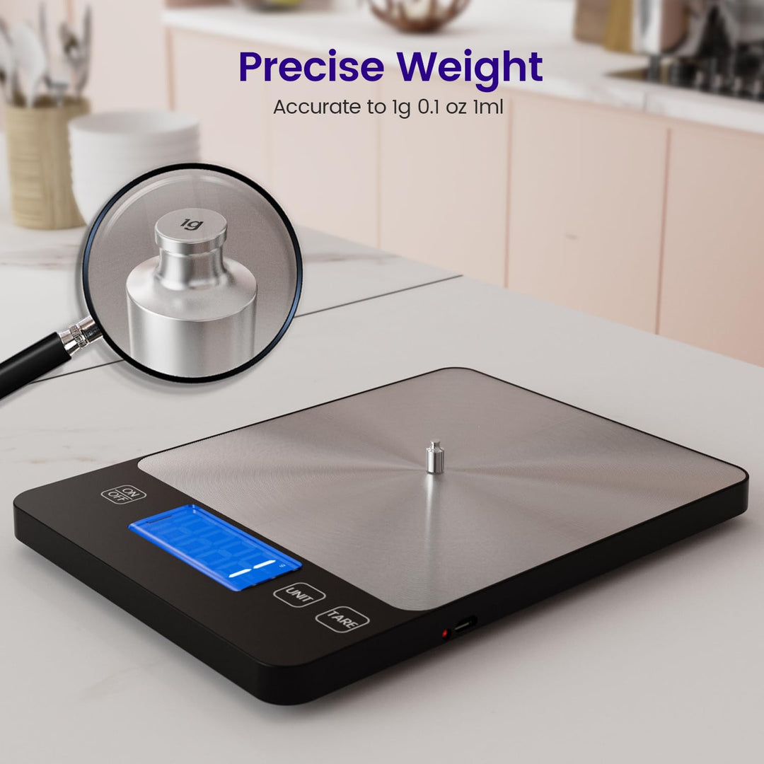 Digitale Küchenwaage, USB C Elektronik Küchenwaage, 15 kg Hochpräzise 1g/0.03oz Lebensmittelwaage, P