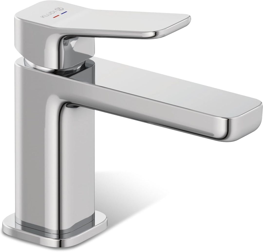 KLUDI-X3 Waschtischarmatur, Auslaufhöhe 85 mm, wassersparender Wasserhahn Bad Grösse S, Keramikkartu