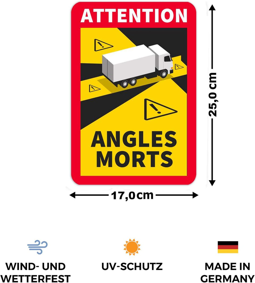 6 Stück Attention Angles Morts Magnetschilder 25 x 17 cm Magnet für LKW und Wohnwagen Warntafel Hinw