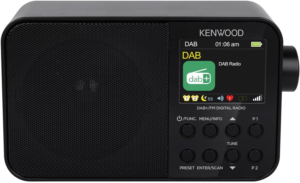 Kenwood CR-M30DAB-B - Tragbares DAB+ Radio mit Bluetooth, integriertem Akku & 6,1cm Farbdisplay, Sch