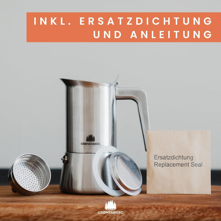 Groenenberg Espressokocher Induktion geeignet | Edelstahl | 4-6 Tassen Espressokanne | 200-300 ml Mo