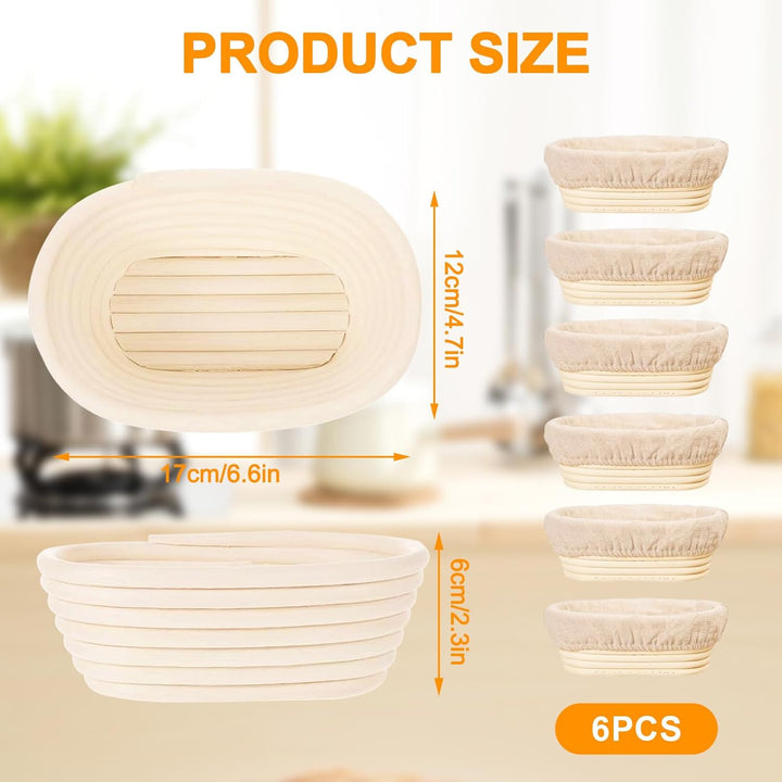 Gärkörbchen Oval aus 6 Stück, Mini Brot Backen mit Gärkörbchen Set, 6 Zoll Kleine Banneton Körbe, Zu