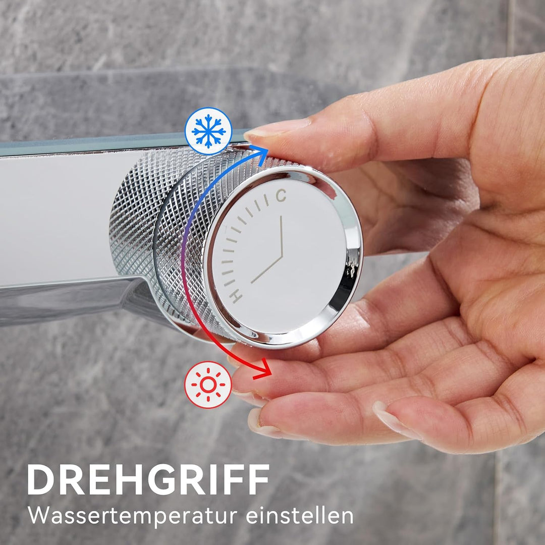 Auralum Duschsystem mit Badewannenarmatur und Ablage, Innovatives Klaviertasten-Design Duschset, Han