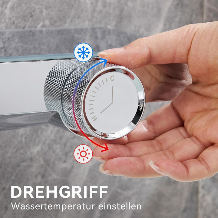 Auralum Duschsystem mit Badewannenarmatur und Ablage, Innovatives Klaviertasten-Design Duschset, Han