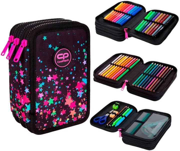 CoolPack Mäppchen Federtasche XXL 3-Fach Schulstiftetui, dreifaches Federmäppchen 44-teilig gefüllte