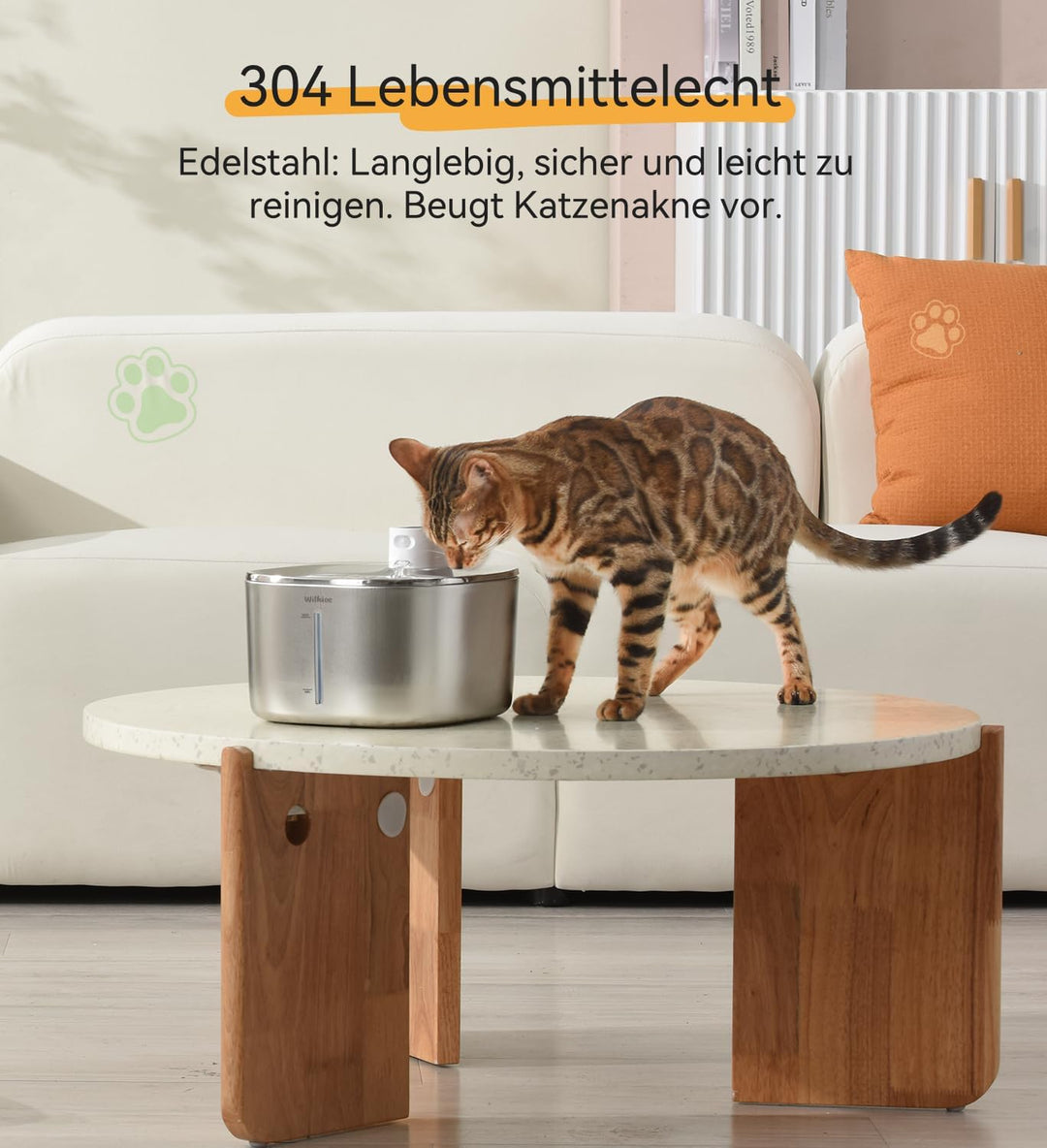 WILKIEE Katzenbrunnen Edelstahl,4,1 L Trinkbrunnen für Katze Kabellos, 4000mAh Akku katzenbrunnen mi