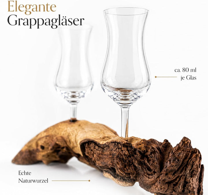 Deggelbam Schnapsgläser/Grappagläser/Grappawurzel edel auf Einer Wurzel aus echtem Holz. Jedes Stück
