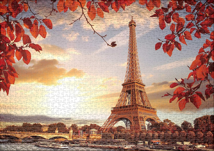 Ulmer Puzzleschmiede - Puzzle „Herbst in Paris“– Klassisches 1000 Teile Puzzle – Puzzlemotiv des Eif