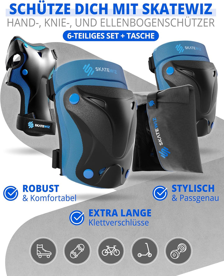 SKATEWIZ Kinder Protektoren Set Schoner - Inliner Knieschoner Kinder – Schützer Set [6er] für Kinder