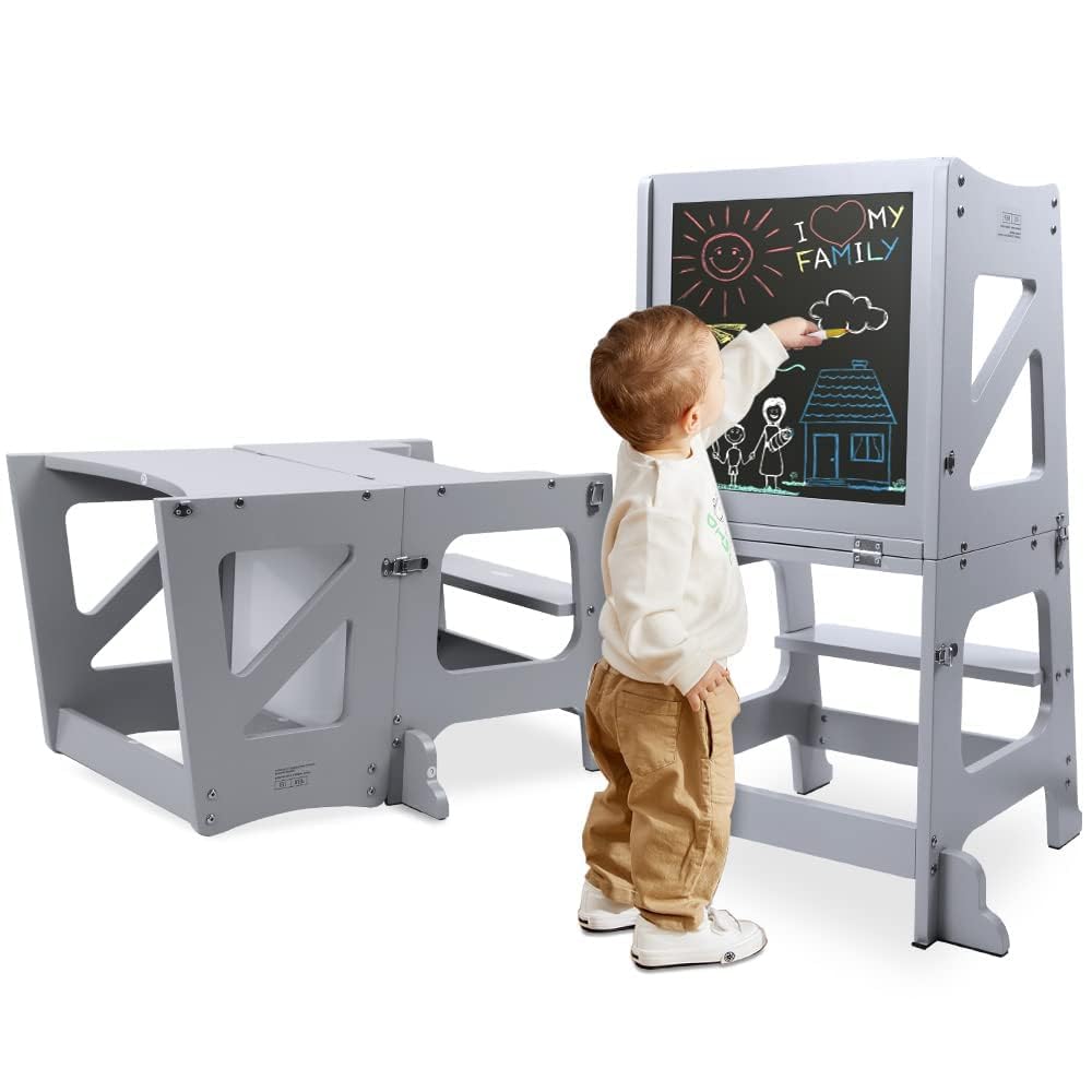 YOLEO 3 in1 Lernturm Kinder, Klappbar Montessori Lernturm ab 1 Jahr, Learning Tower für Kinder mit R