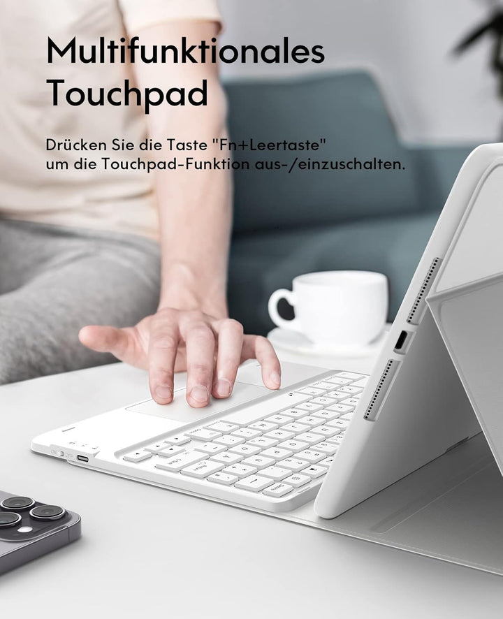 CHESONA iPad 10.2 Tastatur Hülle mit Touchpad, 7-Farbige Beleuchtung für 9/8/7. Generation, 2 BT Kan
