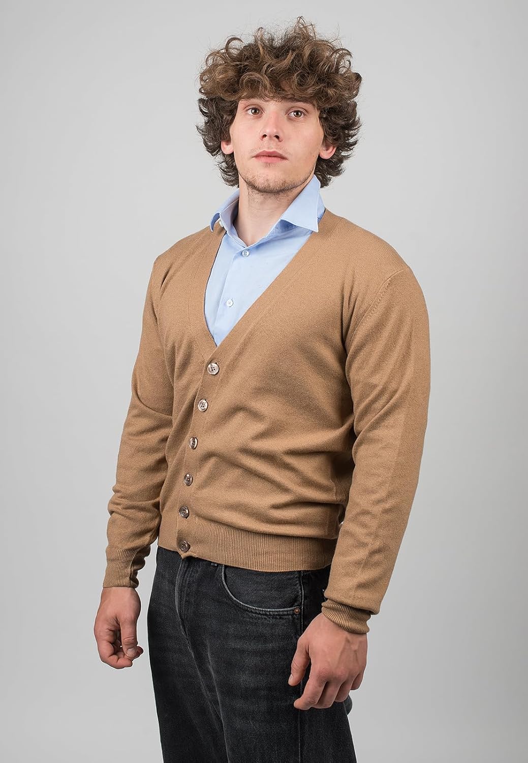 Strickjacke aus gemischtem Kaschmir, Made in Italy - Herren, Kamel