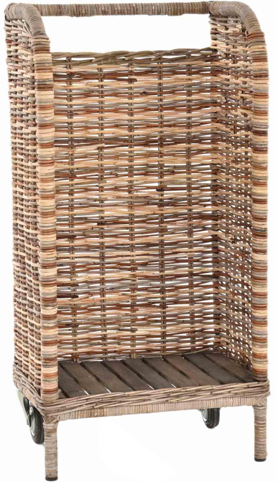 Holzwagen/Kaminholzwagen aus Natur Rattan Holzkorb mit Rollen und Griff Naturrohr (Mix), Mix