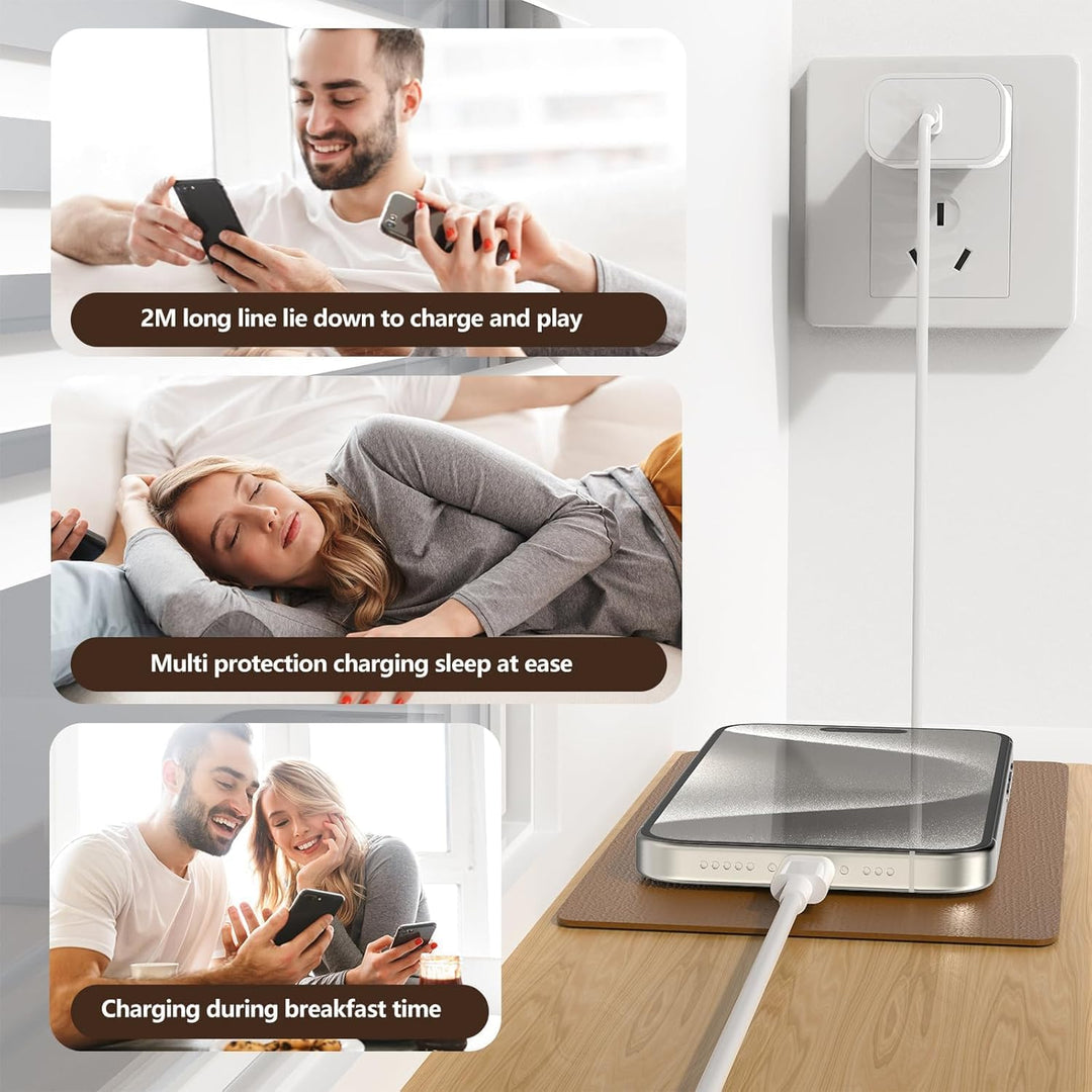 2Pack iPhone 17 16 15 Ladegerät mit Ladekabel, 20W USBC Schnellladegerät Original mit USB C Kabel 2m