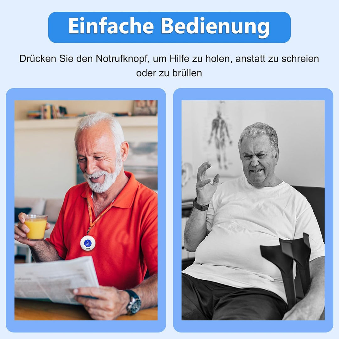 Drahtloses Pager-Alarmsystem für Pflegekräfte Notrufknopf für Senioren Hausnotruf SOS-Anruftaste für