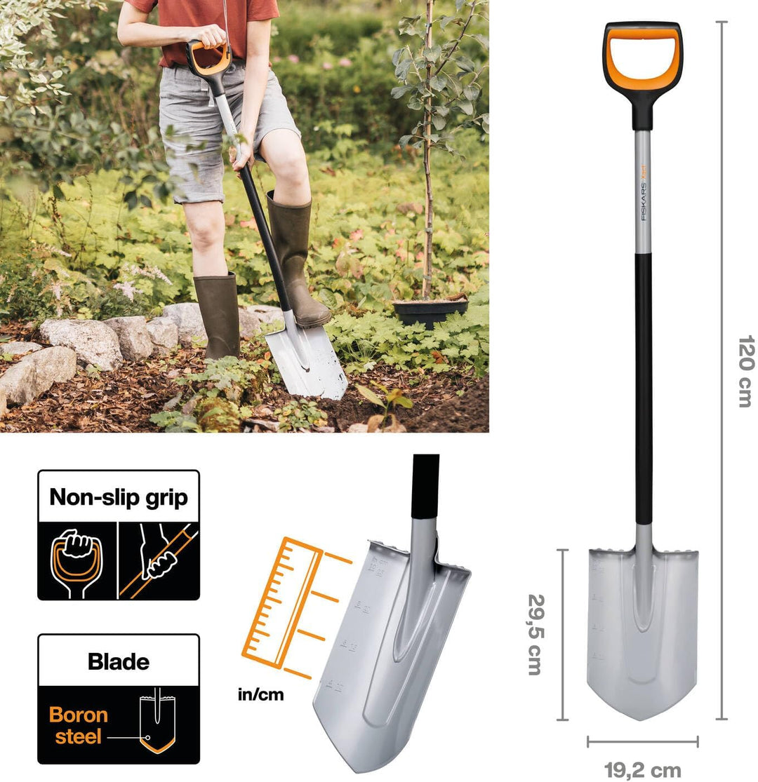 Fiskars Gärtnerspaten für harte, steinige Böden, Spitz, Länge: 120 cm, Verstärktes Borstahl-Blatt, S