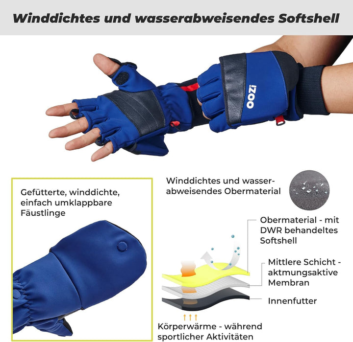 OOZi Winterhandschuhe für Herren und Damen, Touchscreen Handschuhe, Warme Winddicht Arbeitshandschuh