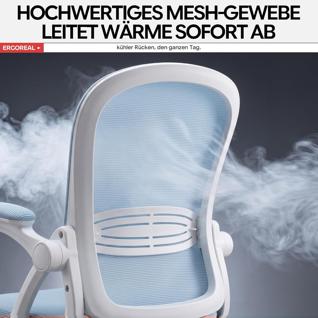 Ergonomischer Bürostuhl, 90-110° Verstellbare Rückenlehne &amp; Aufklappbare Armlehnen (90°), Bürostuhl