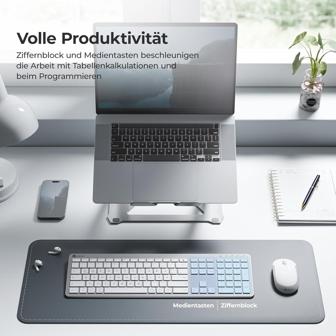 Tastatur Maus Set Kabellos, iClever Wiederaufladbare Funktastatur, Deutsch QWERTZ Layout, 2.4 GHz Fu