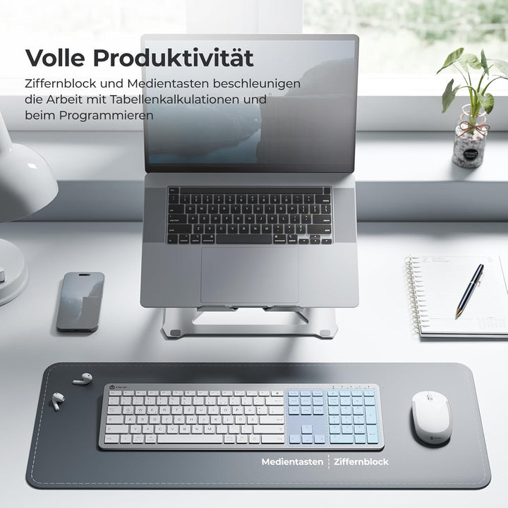 Tastatur Maus Set Kabellos, iClever Wiederaufladbare Funktastatur, Deutsch QWERTZ Layout, 2.4 GHz Fu
