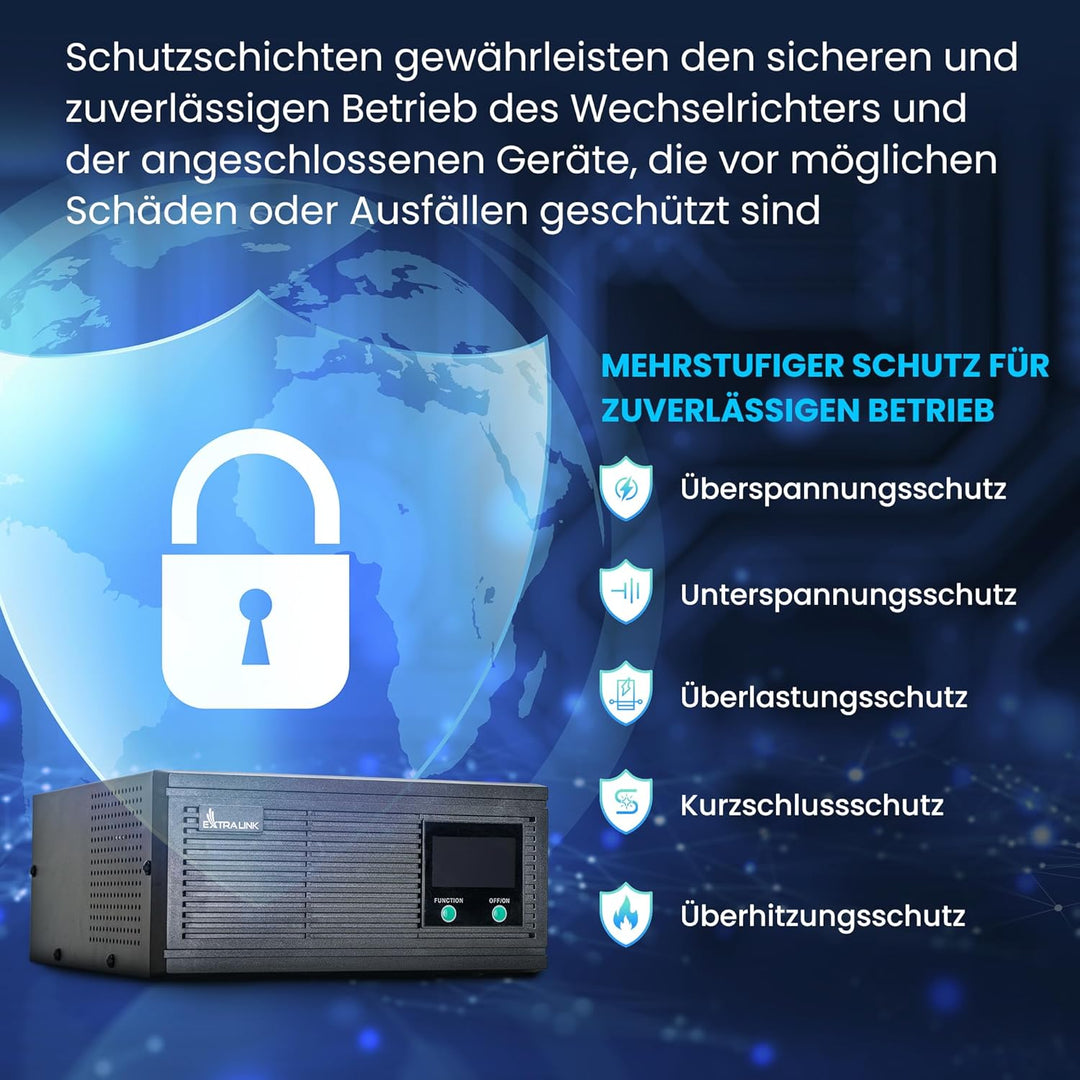 Notstromversorgung UPS EXTRALINK Piorun 2000VA/1600W Wechselrichter Reiner Sinus 24VDC USV Inverter
