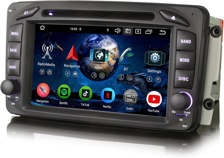 Erisin 7 Zoll 8-Kern 4GB+64GB Android 14 Autoradio Bluetooth GPS Navi für Mercedes W209 W203 A/C/G/C