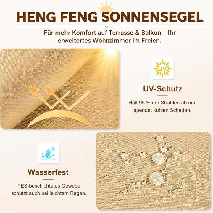 ABIUBIU Sonnensegel 3x4m, wasserdichtes Sonnensegel mit 95% UV-Schutz, ausgestattet mit Ringen aus E