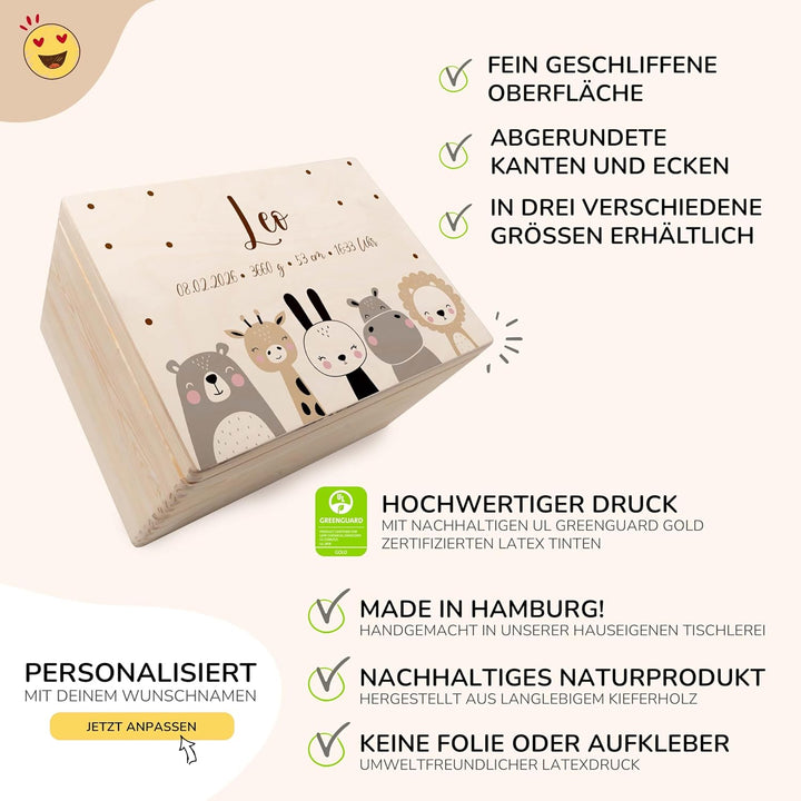 KIDSMOOD - Erinnerungsbox Baby, personalisierte Holzkiste mit Deckel, Ideal zur Aufbewahrung von Eri