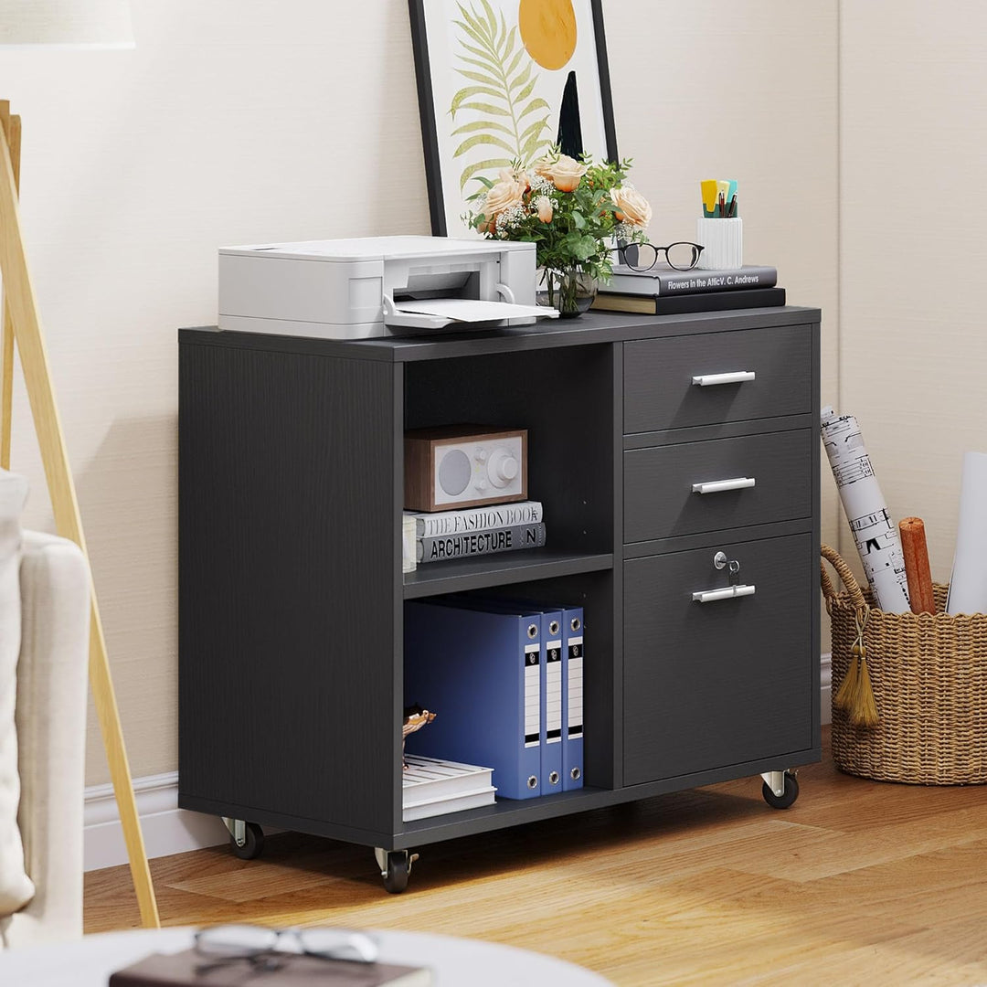 YITAHOME Mobiler Aktenschrank mit 3 Schubladen, Rollbarer Aktenschrank für Home Office, Holzaufbewah