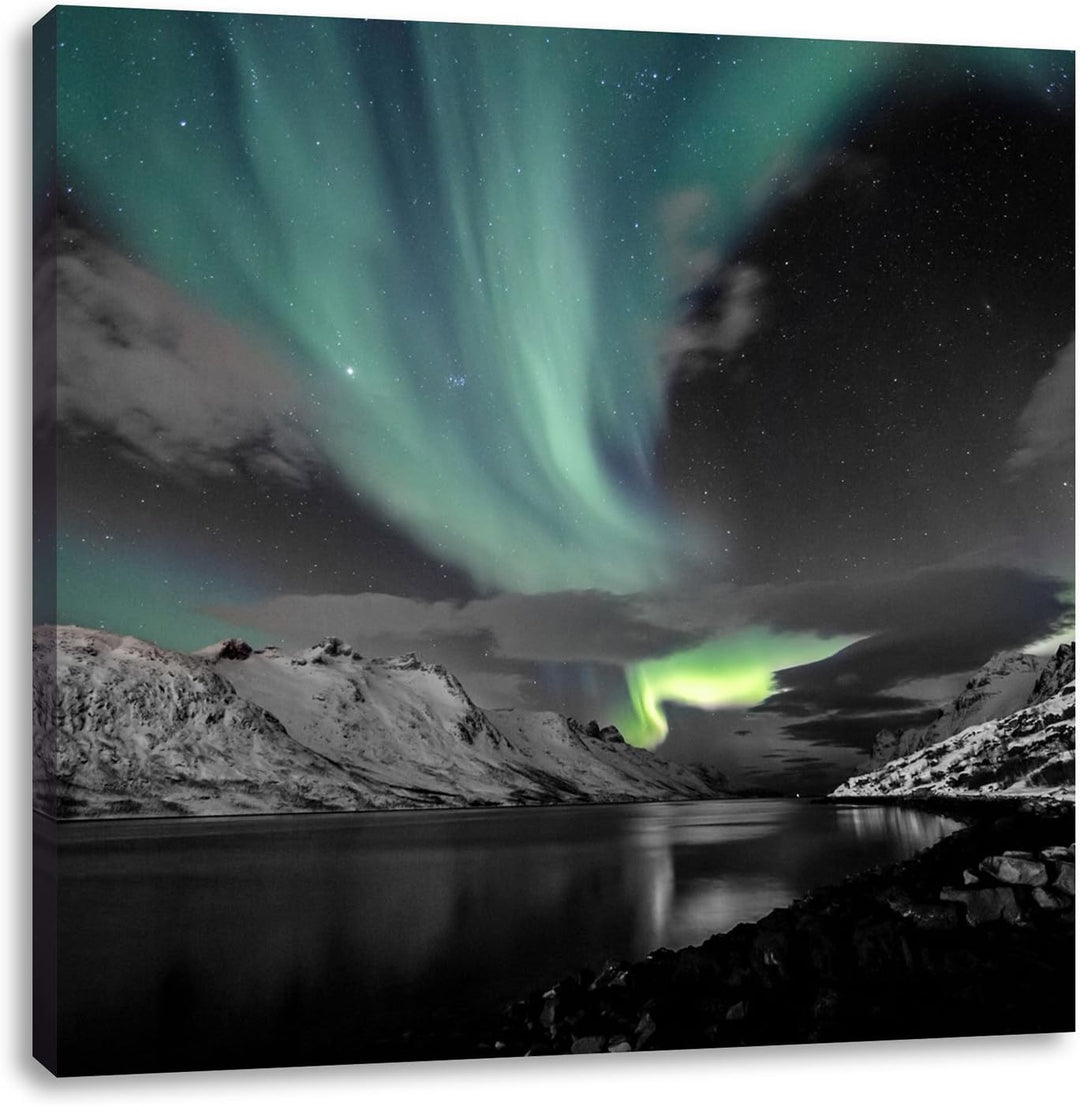 Pixxprint Polarlichter über Bergen als Leinwandbild Quadratisch/Grösse: 70x70 / Wandbild/Kunstdruck/