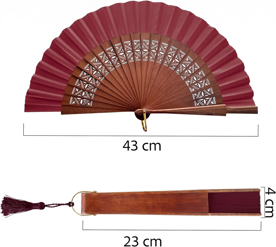 Handgefertigter Spanischer Fächer - 100% Baumwolle und Sipo-Holz - HandFächer aus Holz und Stoff - F