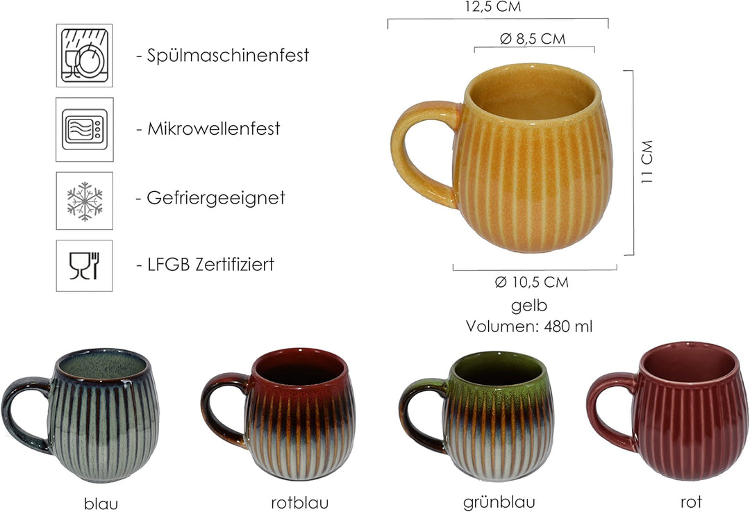 Saumo 2er Set 480 ml Hochwertige Handgefertigte Kaffeetassen aus Porzellan, Kaffee - Tasse in Modern