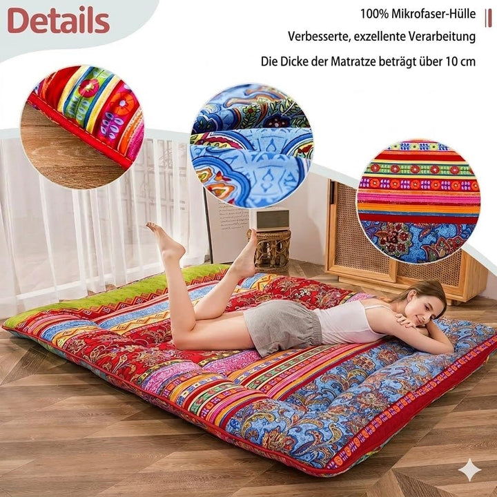 MAXYOYO Böhmische Retro-Bodenmatratze, Vintage-Blumenmuster, japanische Futon-Matratze, aufrollbar,