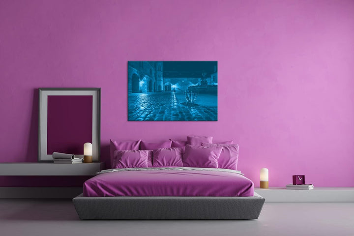 deyoli Innenhof einer Burg Format 80x60 Effekt: Monocrome Blau als Leinwandbild, Motiv fertig gerahm