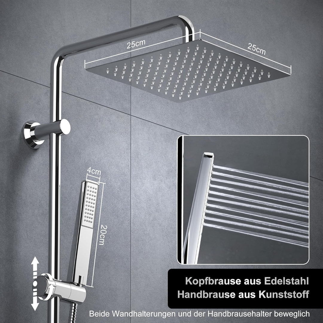 Görbach Regendusche Duschsystem Duschstange mit Ablage Wassersparend Duschset ohne Duscharmatur Chro