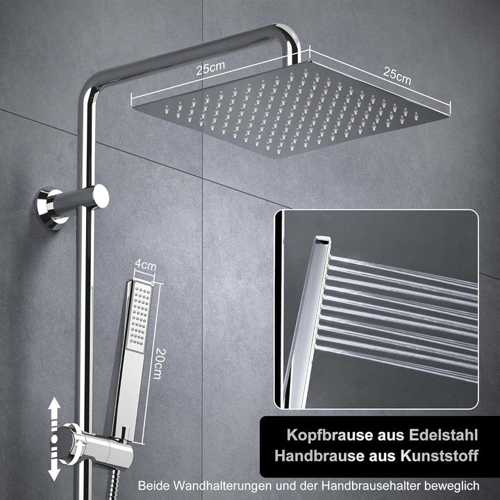 Görbach Regendusche Duschsystem Duschstange mit Ablage Wassersparend Duschset ohne Duscharmatur Chro
