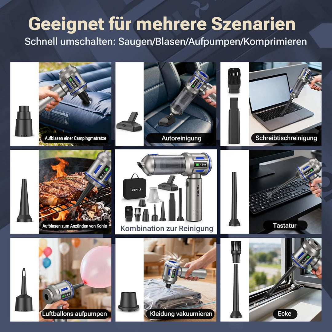 Handstaubsauger Akku, 27000Pa/150W Autostaubsauger Kabellos, 250.000 U/min Mini Staubsauger, Aufladb