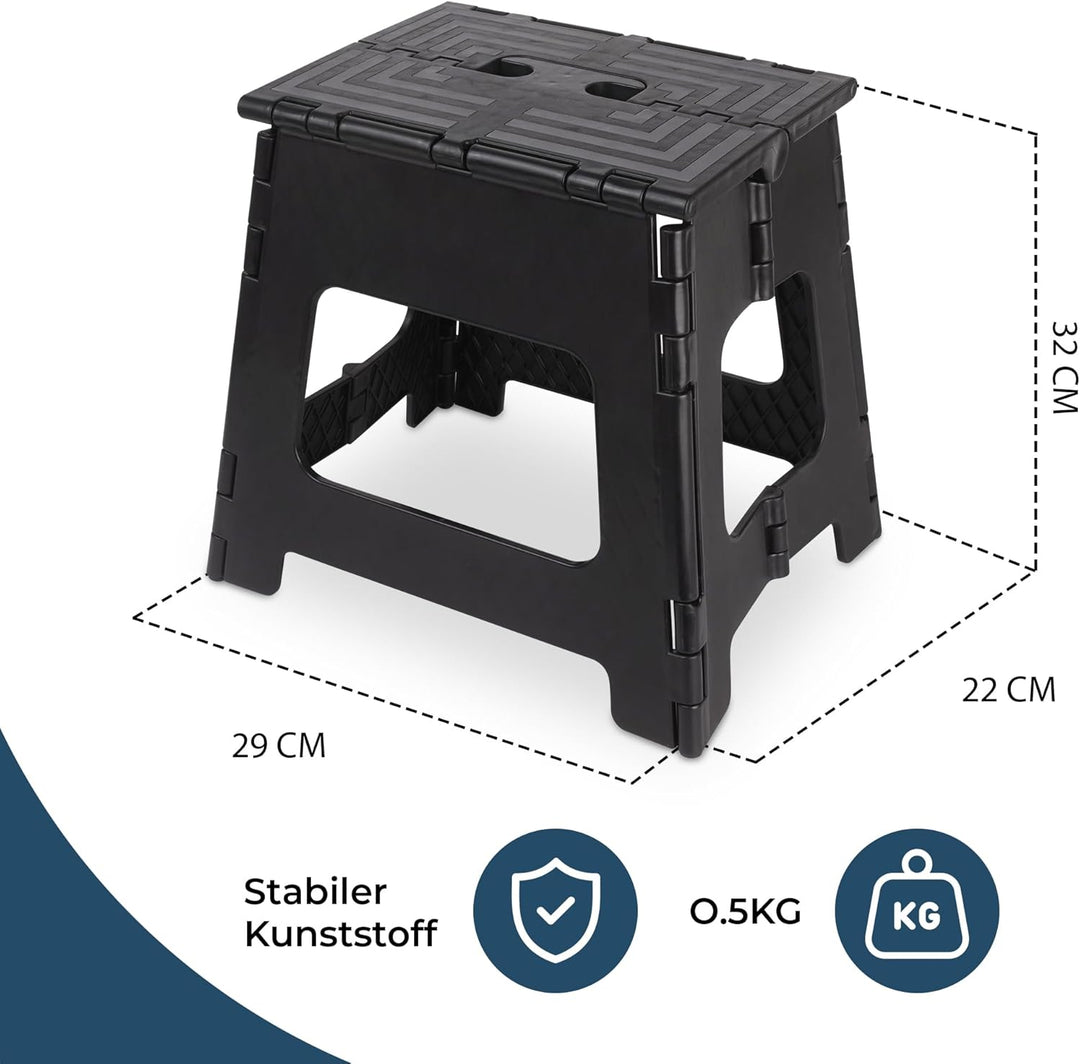 BUDDLEY Tritthocker klappbar – 32 cm hoher Tritt mit Anti-Rutsch-Design - Tragfähigkeit bis 99 kg -