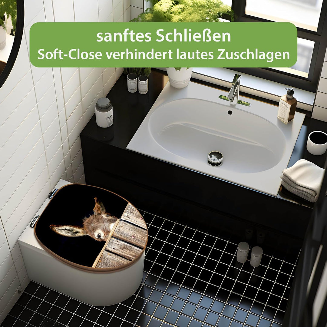 banjado Design WC Sitz Bambus Absenkautomatik 45,8x37,5cm - Toilettendeckel mit Absenkautomatik Holz