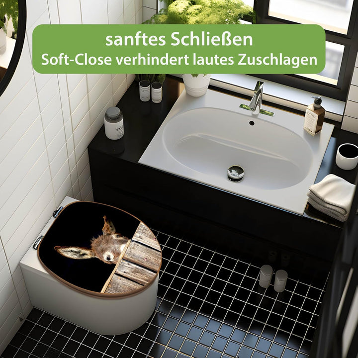 banjado Design WC Sitz Bambus Absenkautomatik 45,8x37,5cm - Toilettendeckel mit Absenkautomatik Holz
