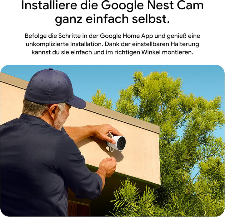 Google Nest Cam (Outdoor, mit Kabel, 2. Generation) – Sicherheitskamera für den Aussenbereich mit 2K