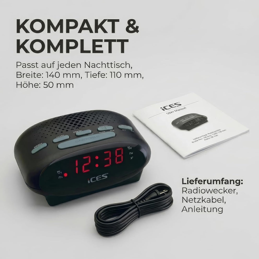 iCES ICR-210 Uhrenradio - Radiowecker mit 2 Weckzeiten - PLL FM - Schlummerfunktion - Sleeptimer - G
