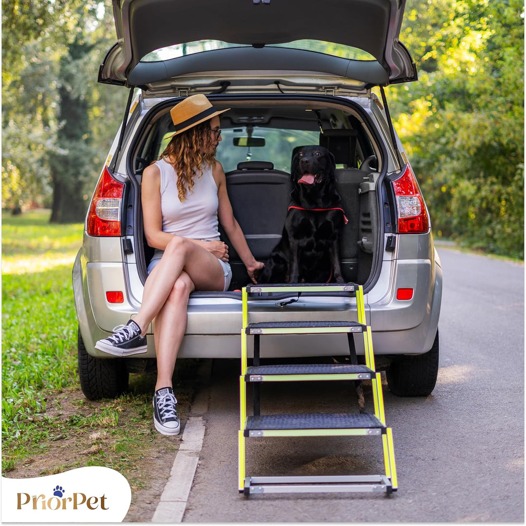 Hundetreppe Auto Klappbar – Extra breite Hundetreppe für Grosse Hunde – Für hohe Autos – Leuchtend i